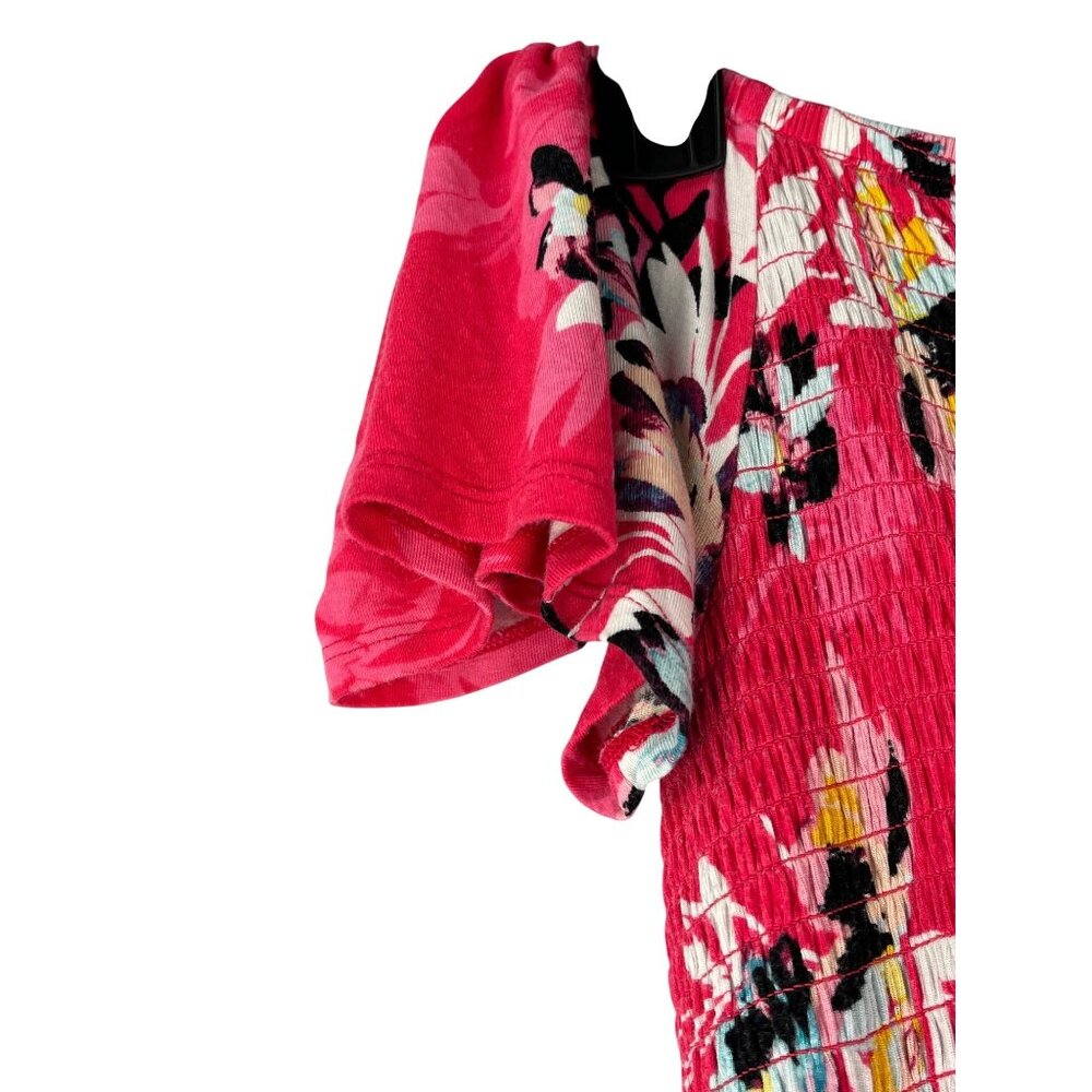 Floral Smocked Midi Dress Pockets Rayon Spandex Size 1 summer vacation - Picture 6 of 14